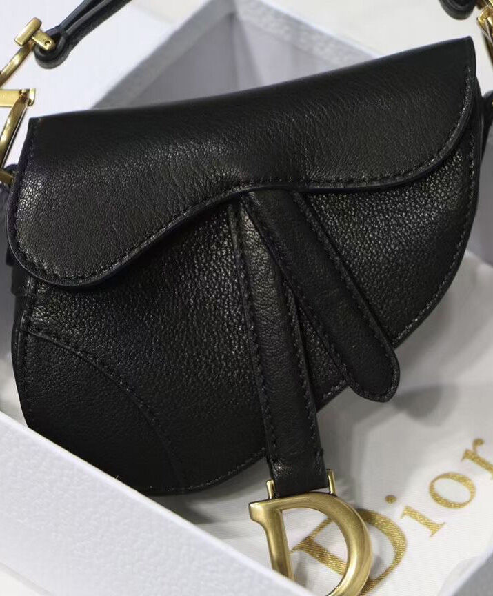 Christian Dior Small Micro Saddle Bag Leather Black